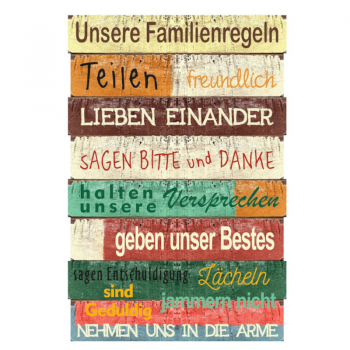 Holzschild "Familienregeln"